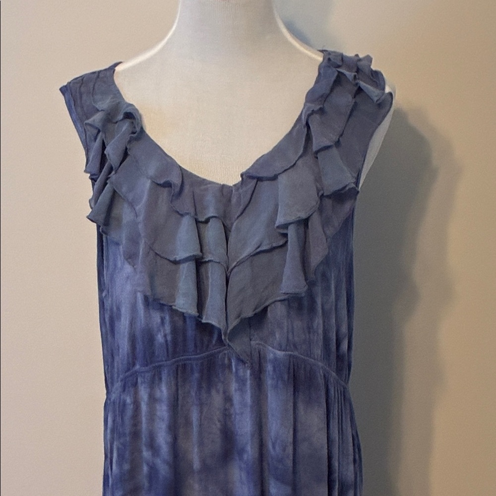 Ruffled Sleeveless Blue Dress
